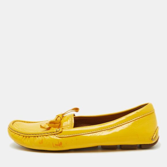 Prada Mustard Yellow Patent Leather Bow Slip On Loafers Size 37.5,New Products : American Fashion Style Bags On Sale